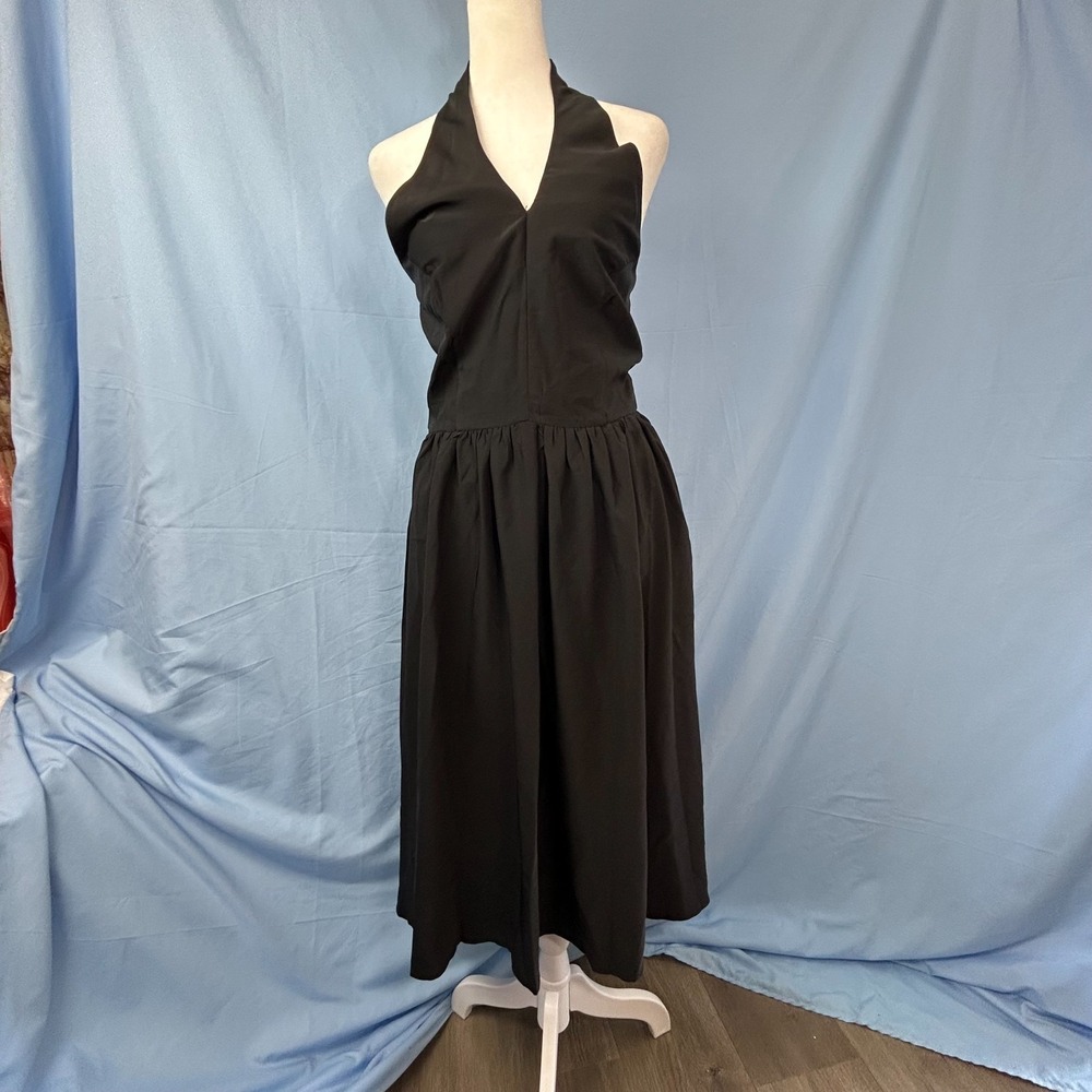 Royal Monk Halter Dress Womens Small Black Stretch Plunge V Neck Back Zip Modern